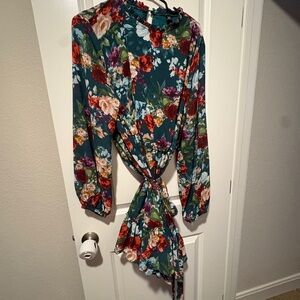 SHEIN Floral Long Sleeve Dress in Teal